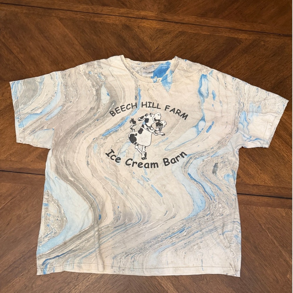 Hanes Beech Hill Farm Ice Cream Barn Marble Tie Dye T-Shirt Blue Grey XXL